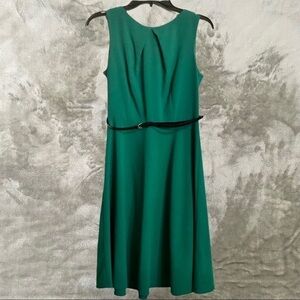 AB Studio Green Sleeveless Belted A-Line Tea Dress High Neck Size 6